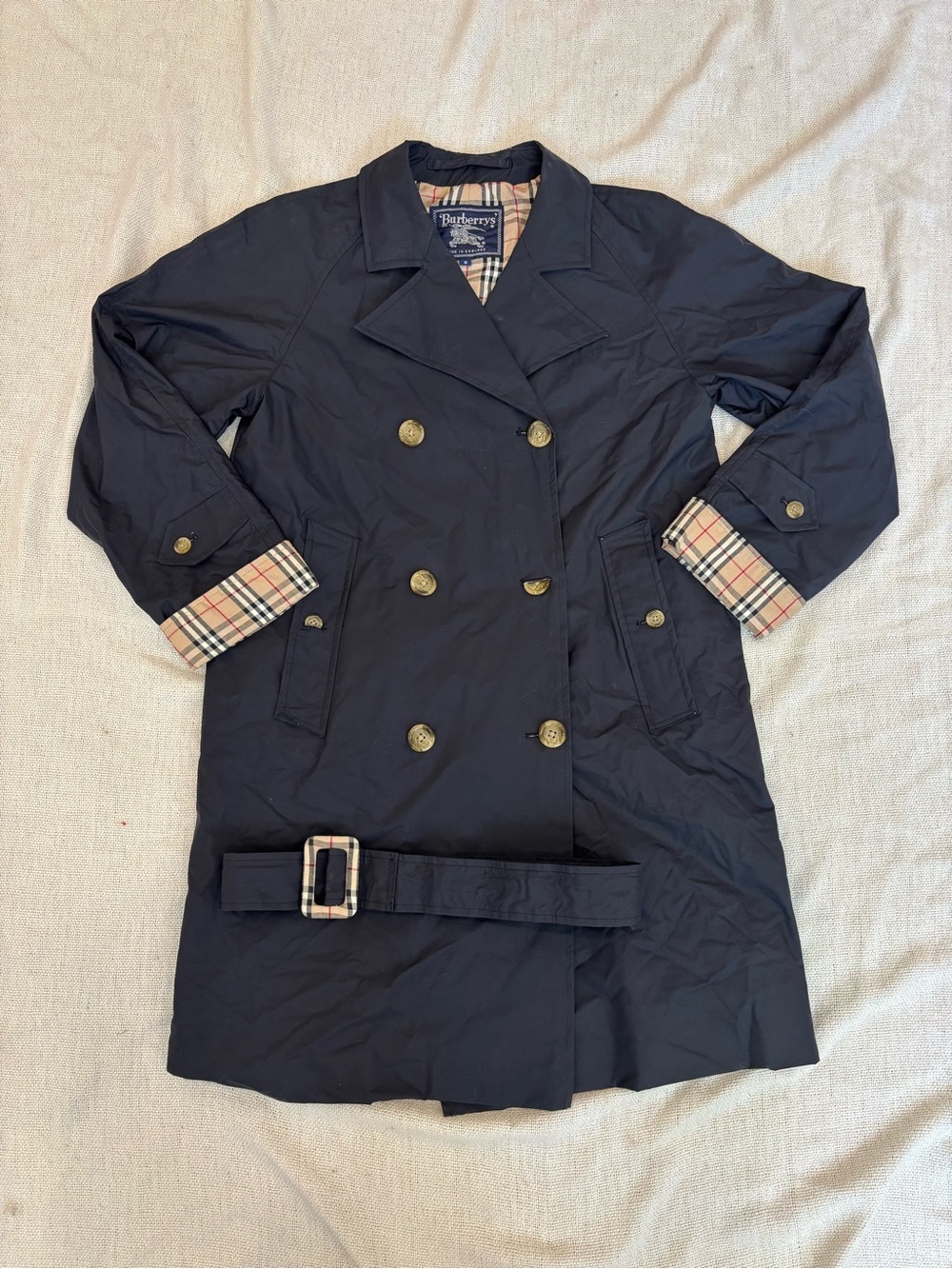 Vintage Burberry Double-Breasted Trench with Signature Check Cuffs